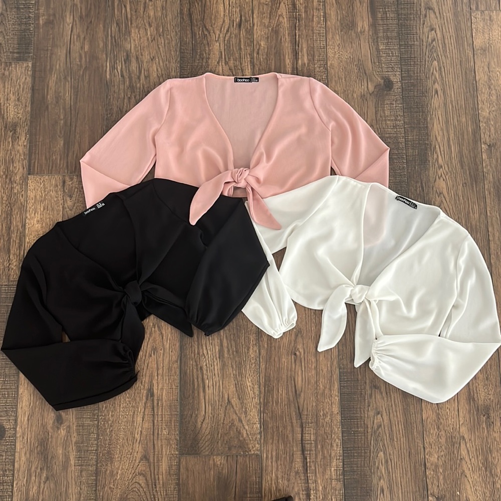 ✨HOST PICK✨ Boohoo Petite Tie Front Long Sleeve Crop Top Bundle